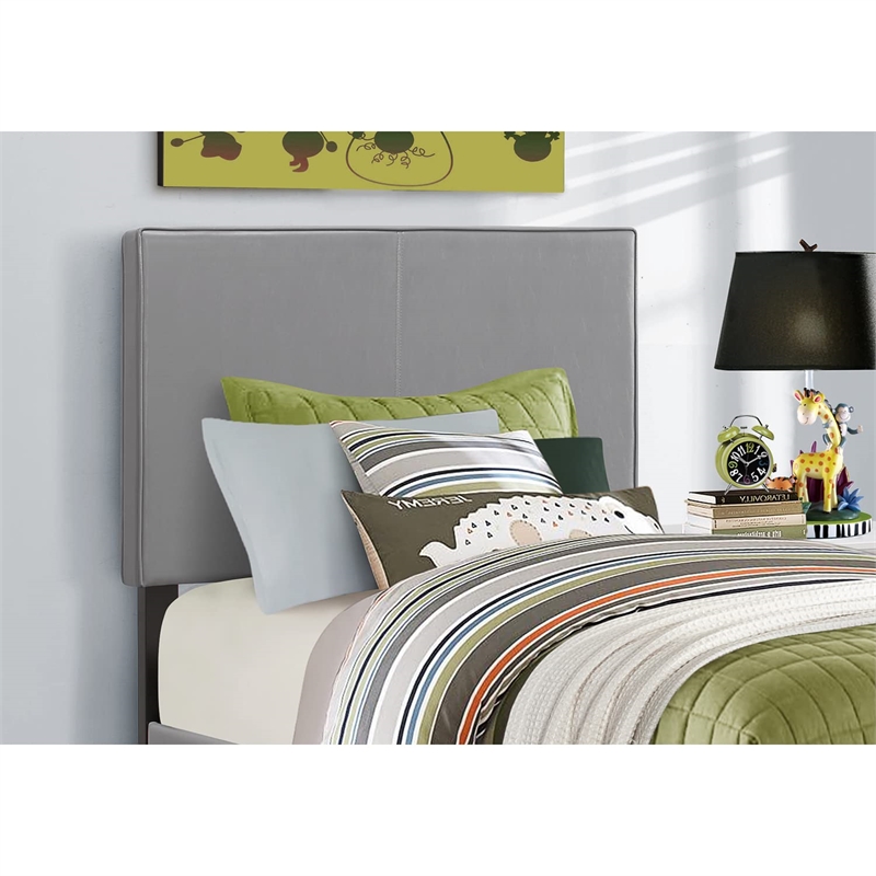 Pemberly Row Contemporary Leather Upholstered Twin Bed in Gray