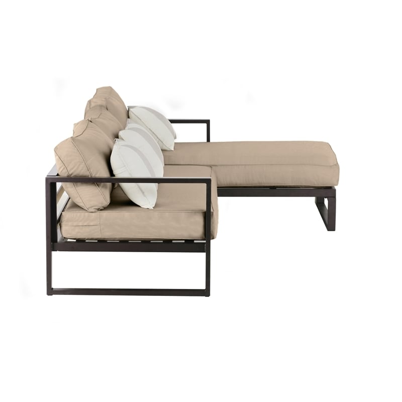 Pemberly Row Olefin Fabric/Metal Aluminum Outdoor Sectional in Beige/Bronze
