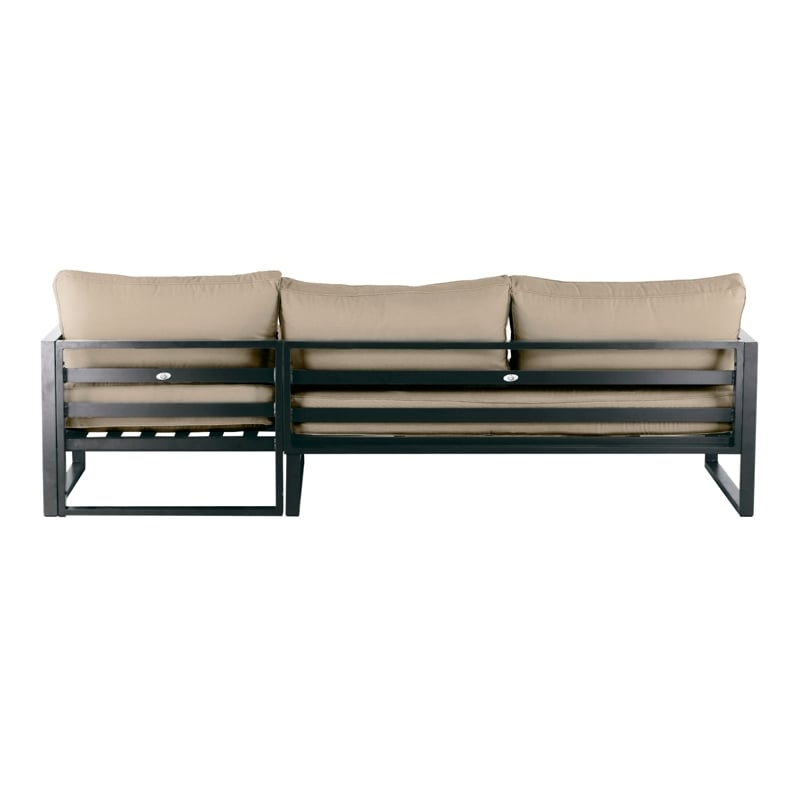 Pemberly Row Olefin Fabric/Metal Aluminum Outdoor Sectional in Beige/Bronze