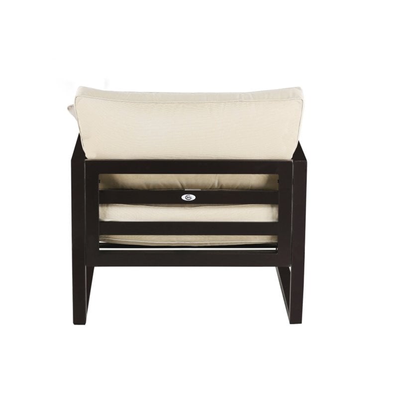 Pemberly Row Metal Aluminum/Fabric Outdoor Arm Chair in Bronze/Beige