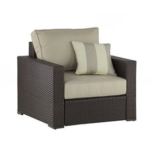 Pemberly Row Wicker Patio Arm Chair in Brown
