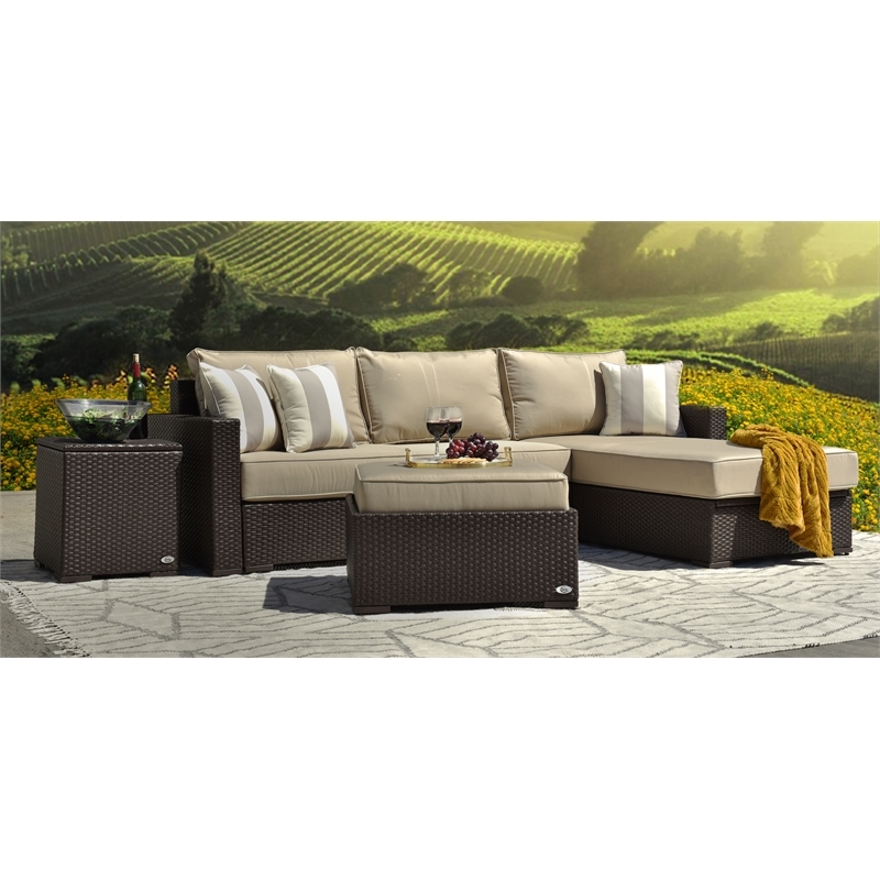 Pemberly Row Traditional Wicker / Rattan Patio Ottoman in Brown