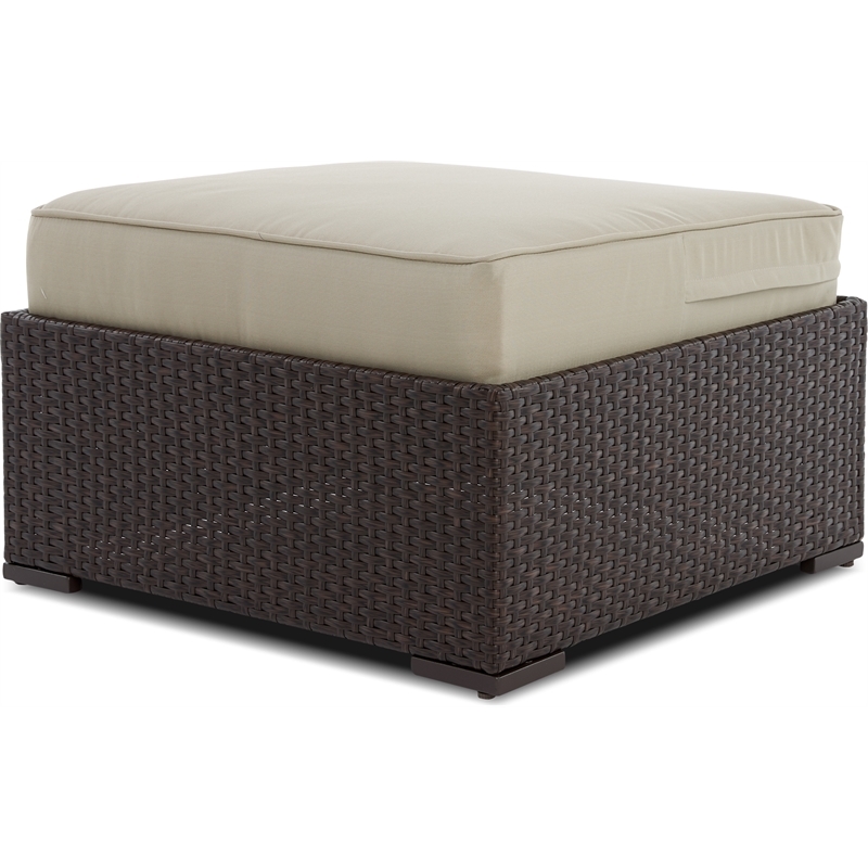 Pemberly Row Traditional Wicker / Rattan Patio Ottoman in Brown