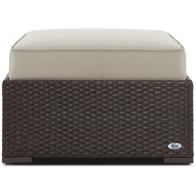 Pemberly Row Traditional Wicker / Rattan Patio Ottoman in Brown