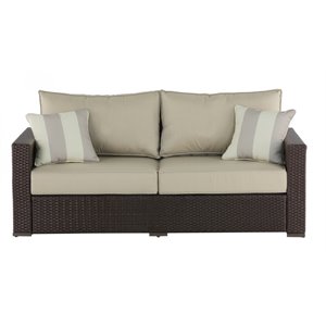 Pemberly Row Wicker Patio Sofa with Cushions in Brown