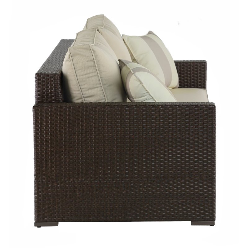 Pemberly Row Wicker Patio Sofa with Cushions in Brown