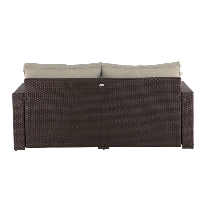 Pemberly Row Wicker Patio Sofa with Cushions in Brown