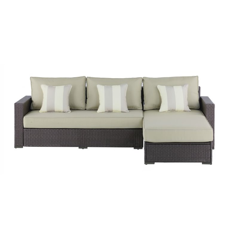 Pemberly Row Wicker Patio Storage Sectional with Cushions in Brown