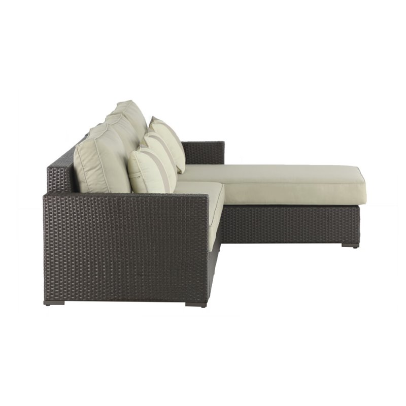 Pemberly Row Wicker Patio Storage Sectional with Cushions in Brown