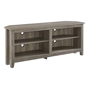 Pemberly Row Modern Wood Corner TV Stand for TVs up to 58&quot in Driftwood Gray