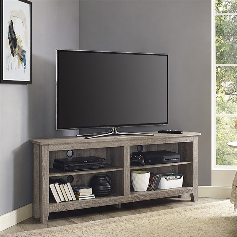 Pemberly Row Modern Wood Corner TV Stand for TVs up to 58