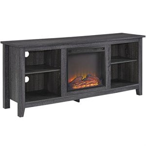 Pemberly Row 58&quot Wooden TV Stand with Fireplace in Charcoal Gray