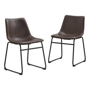 Pemberly Row 28&quotH Modern Faux Leather Dining Chair in Brown (Set of 2)