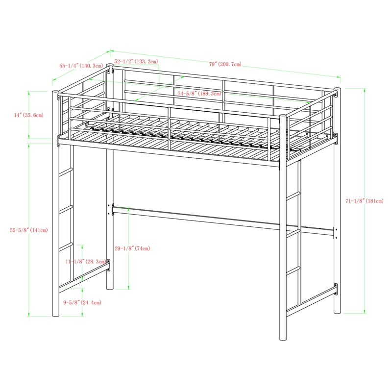 Pemberly Row Modern Steel Metal Full over Loft Bunk Bed in Black