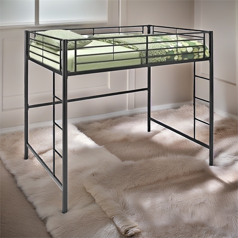 Pemberly Row Modern Steel Metal Full over Loft Bunk Bed in Black
