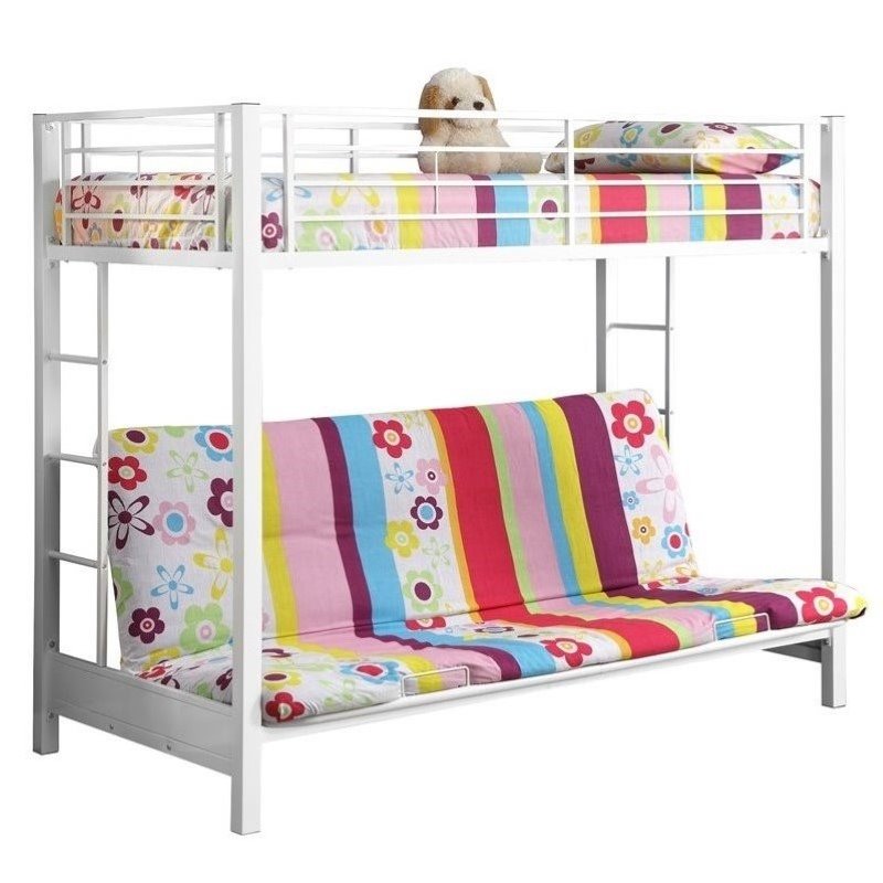Pemberly Row Metal Twin Over Futon Bunk Bed Frame In White Pr 190681 Pemberly Row Metal Twin Over Futon Bunk Bed Frame In White