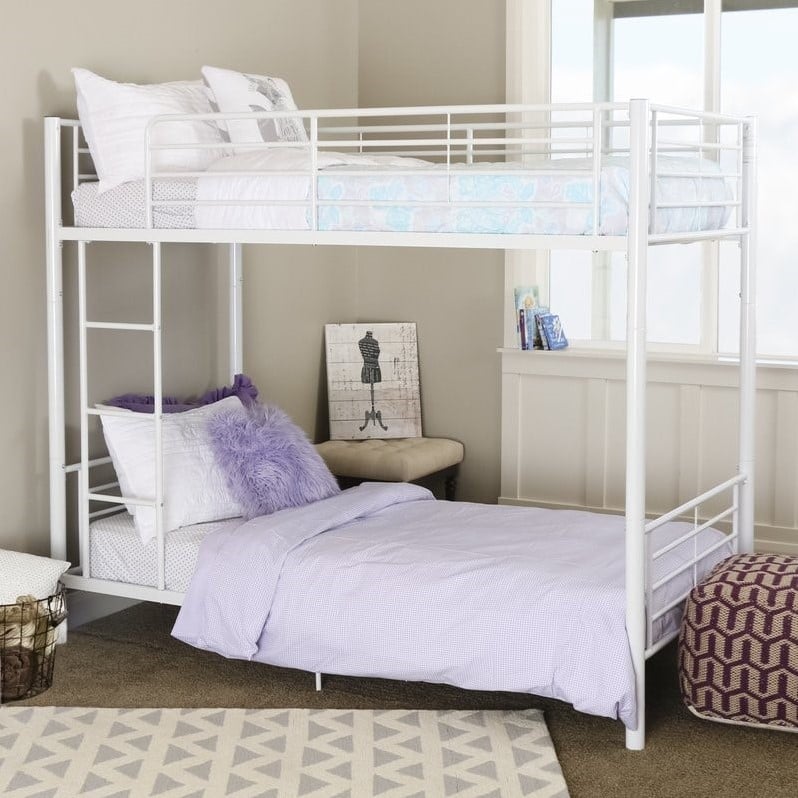 Pemberly Row Twin over Twin Metal Bunk Bed in White