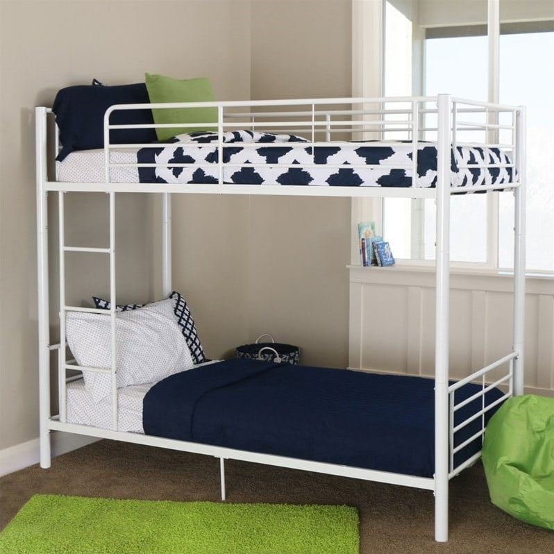 Pemberly Row Twin over Twin Metal Bunk Bed in White
