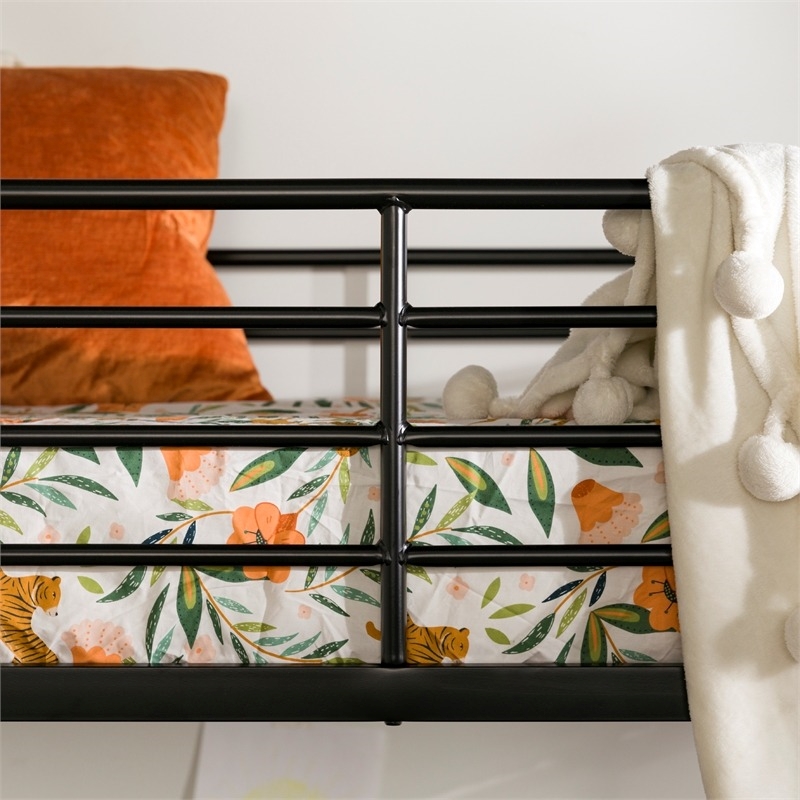 Pemberly Row Modern Steel Metal Twin Size Loft Bunk Bed in Black