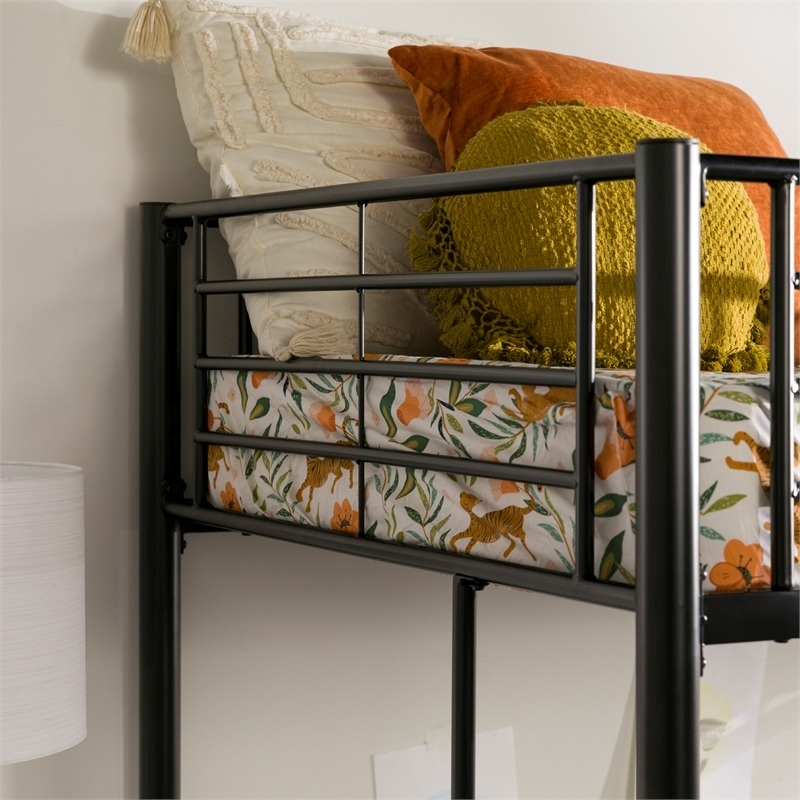 Pemberly Row Modern Steel Metal Twin Size Loft Bunk Bed in Black