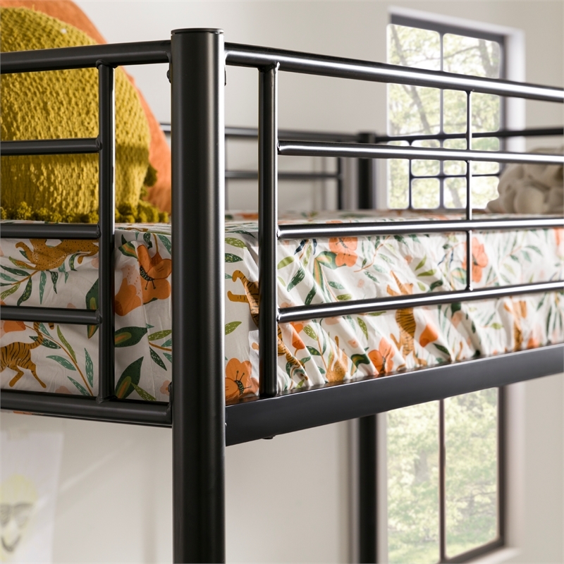 Pemberly Row Modern Steel Metal Twin Size Loft Bunk Bed in Black