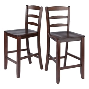 Pemberly Row 24&quot Solid Wood Counter Stool in Antique Walnut (Set of 2)