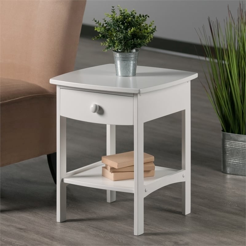 Pemberly Row Transitional Solid Wood End Table with Drawer in White
