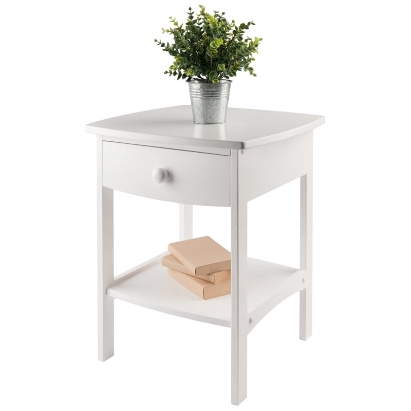 Pemberly Row Transitional Solid Wood End Table with Drawer in White