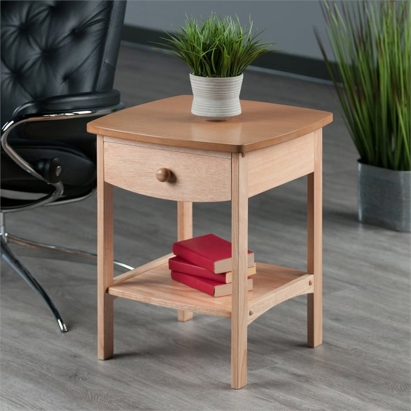 Pemberly Row Transitional Solid Wood Nightstand with Drawer in Natural