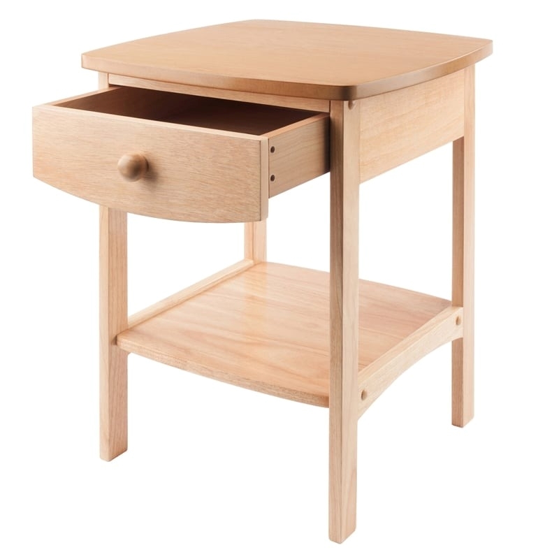Pemberly Row Transitional Solid Wood Nightstand with Drawer in Natural