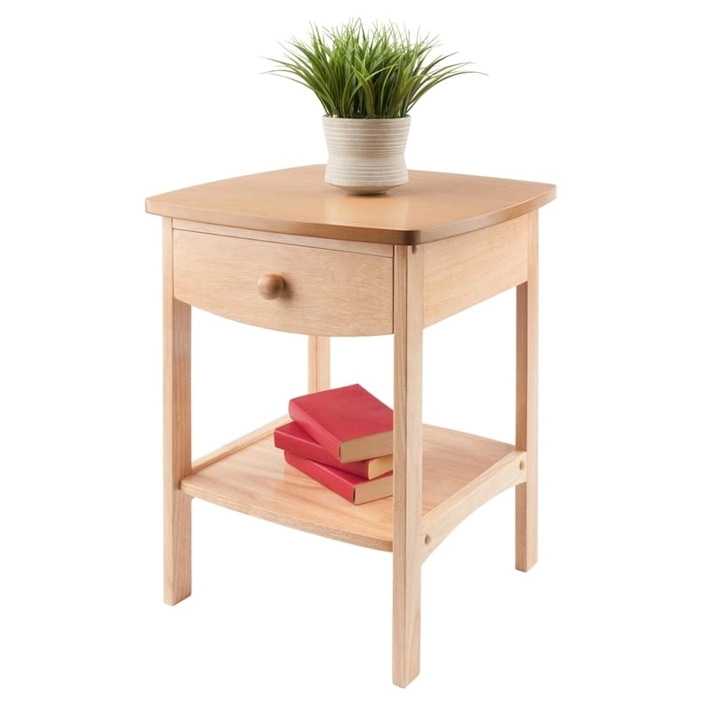 Pemberly Row Transitional Solid Wood Nightstand with Drawer in Natural