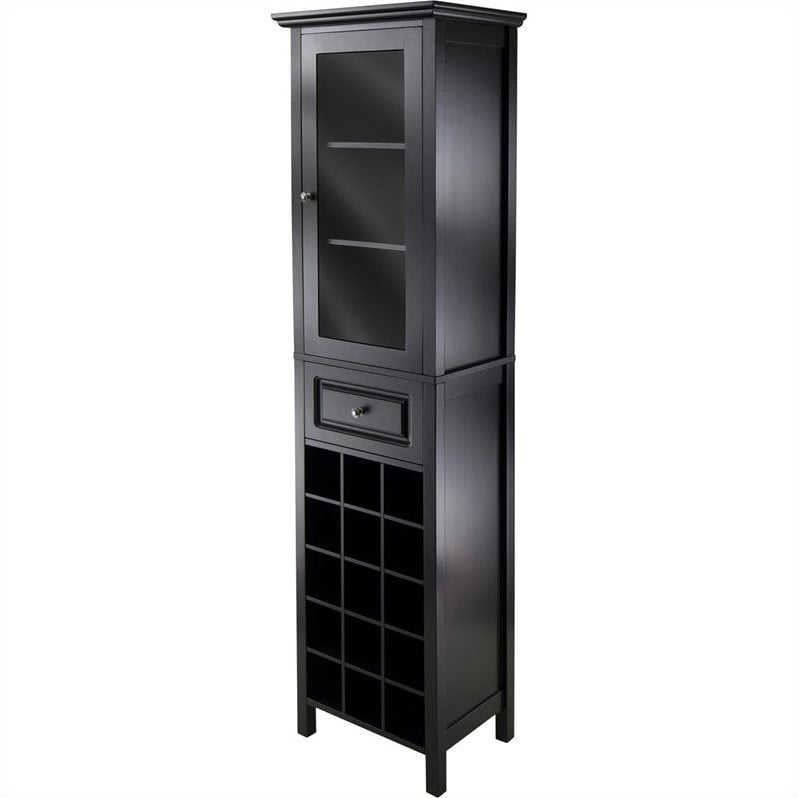 Pemberly Row Transitional Composite Wood/Glass Wine Rack in Black