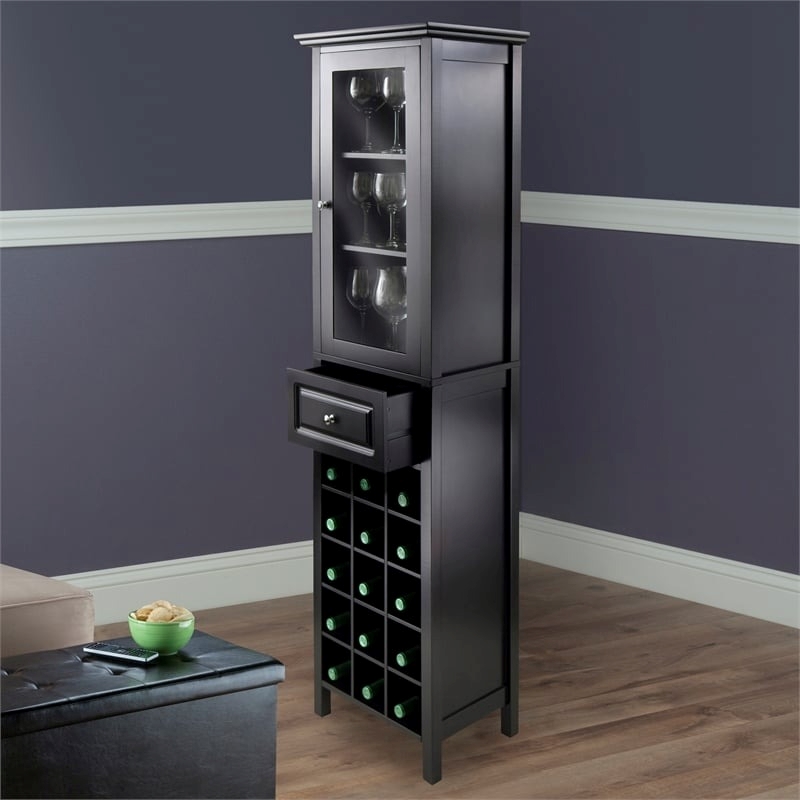 Pemberly Row Transitional Composite Wood/Glass Wine Rack in Black