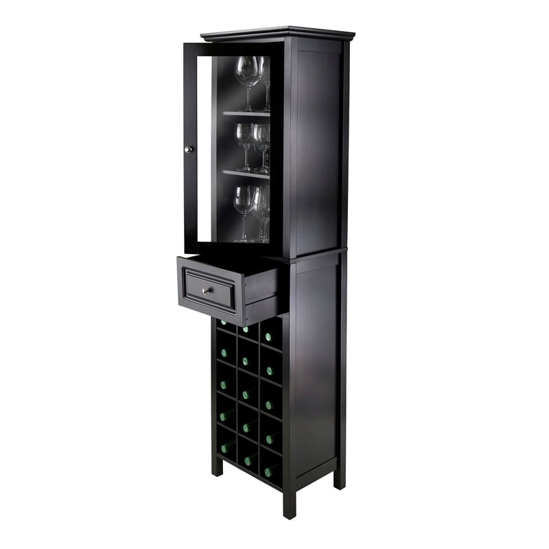 Pemberly Row Transitional Composite Wood/Glass Wine Rack in Black