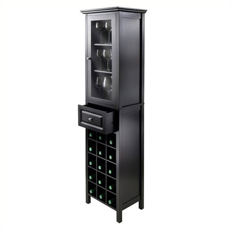 Pemberly Row Transitional Composite Wood/Glass Wine Rack in Black