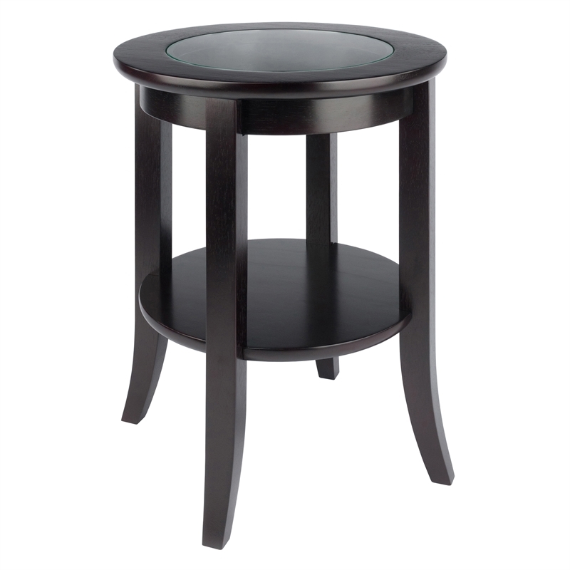 Pemberly Row Transitional Solid Wood End Table with Glass Top in Espresso