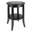 Pemberly Row Transitional Solid Wood End Table with Glass Top in Espresso