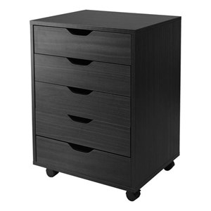 Pemberly Row Modern Wood Storage Cabinet with 5 Drawers in Black