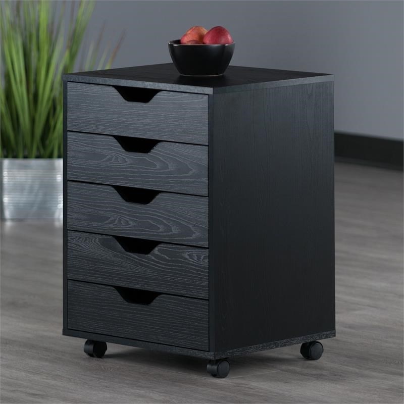 Pemberly Row Modern Wood Storage Cabinet with 5 Drawers in Black