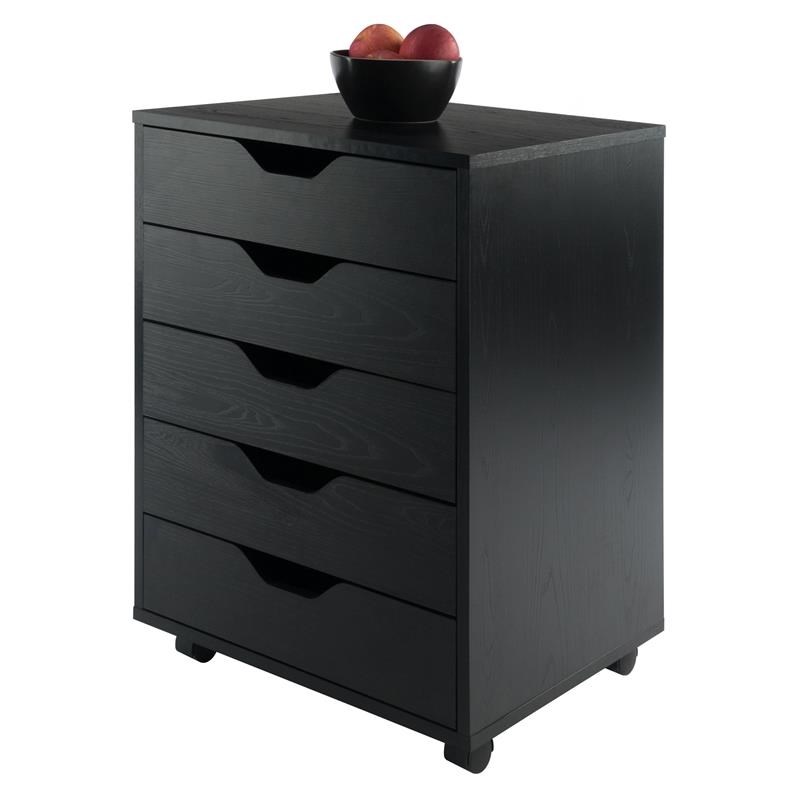 Pemberly Row Modern Wood Storage Cabinet with 5 Drawers in Black