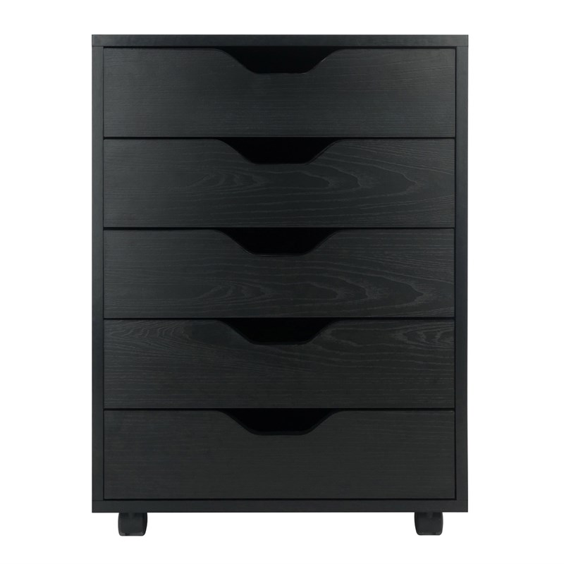 Pemberly Row Modern Wood Storage Cabinet with 5 Drawers in Black