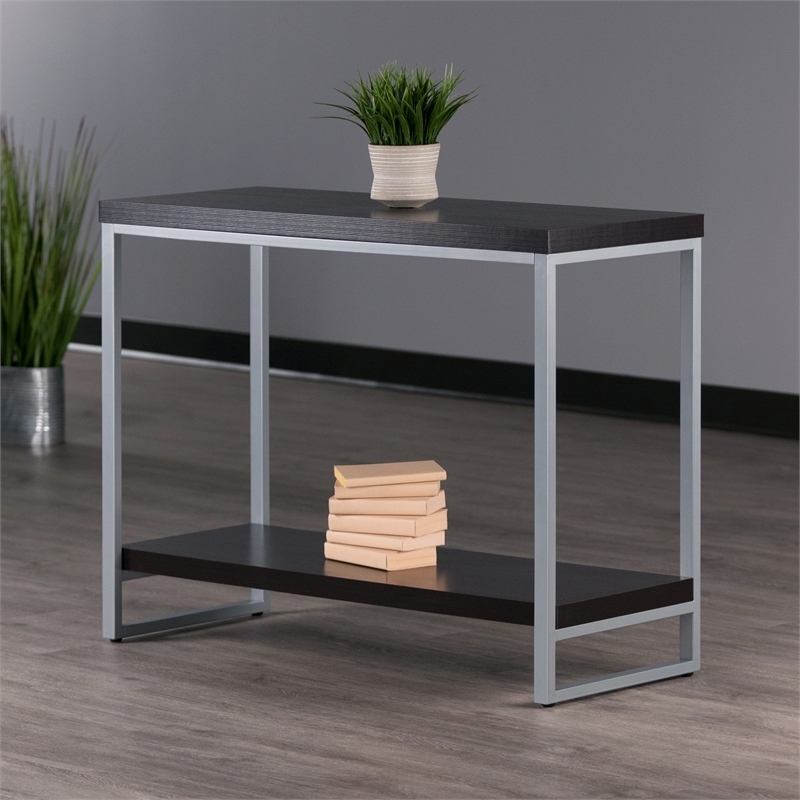 Pemberly Row Modern Wood Console Table Enamel Tube in Espresso