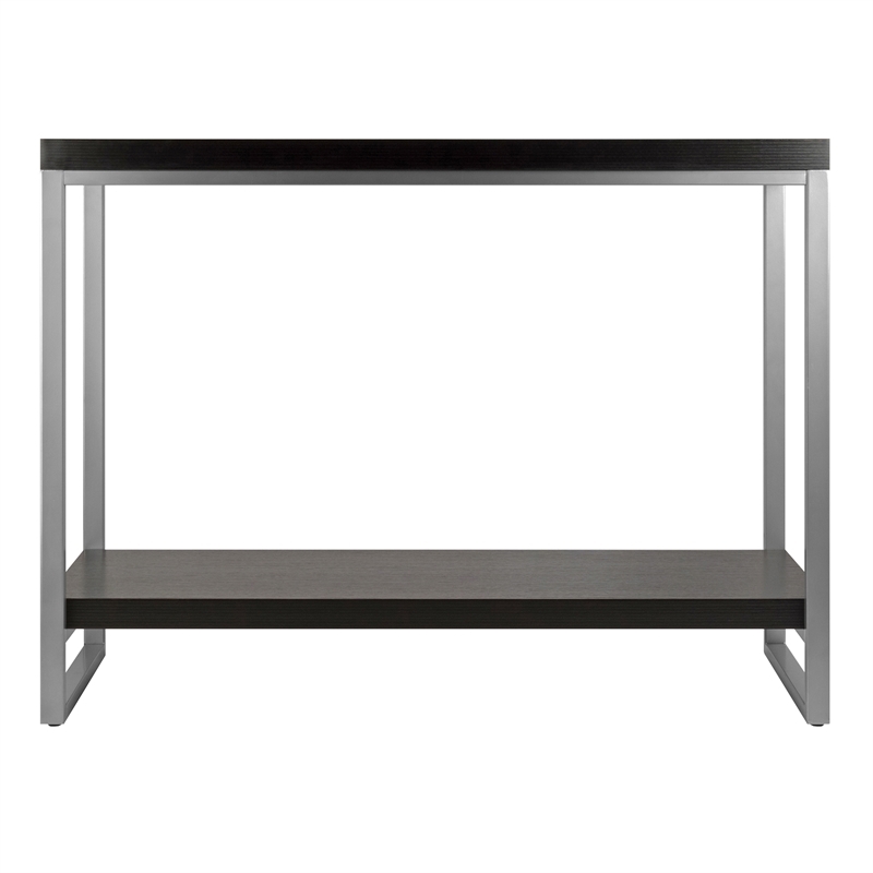 Pemberly Row Modern Wood Console Table Enamel Tube in Espresso