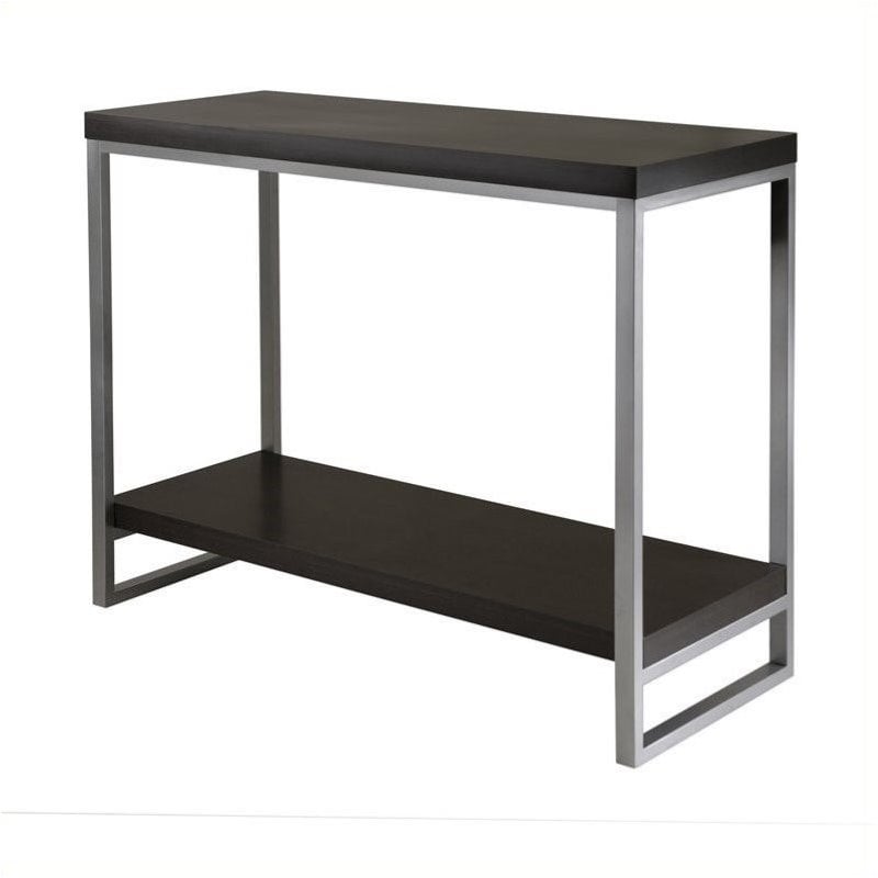 Pemberly Row Modern Wood Console Table Enamel Tube in Espresso