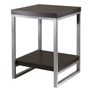 Pemberly Row Contemporary Wood End Table with Enamel Tube in Dark Espresso