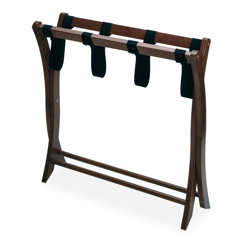 Pemberly Row Transitional Solid Wood Luggage Rack in Antique Walnut