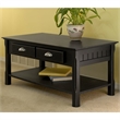 Pemberly Row 2-Drawer Transitional Solid Wood Coffee Table in Black