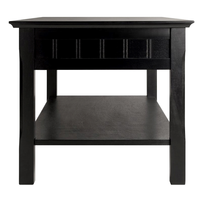 Pemberly Row 2-Drawer Transitional Solid Wood Coffee Table in Black