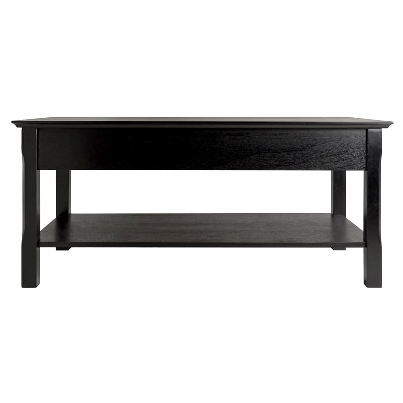 Pemberly Row 2-Drawer Transitional Solid Wood Coffee Table in Black