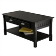 Pemberly Row 2-Drawer Transitional Solid Wood Coffee Table in Black
